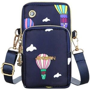 Jingpin Hot Air Balloon Print Navy Nylon Crossbody Phone‎ Bag Small Travel Purse